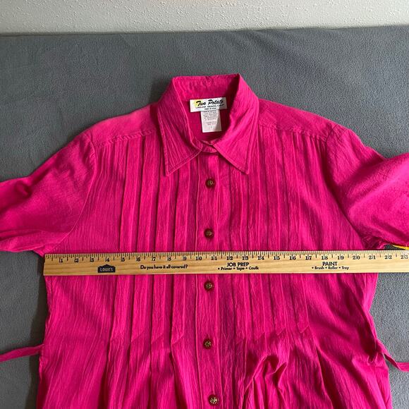 Vtg 80s 90s Two Potato Button Down Tie Back Short Sleeve Maxi Dress S Pink NOS - Picture 12 of 16